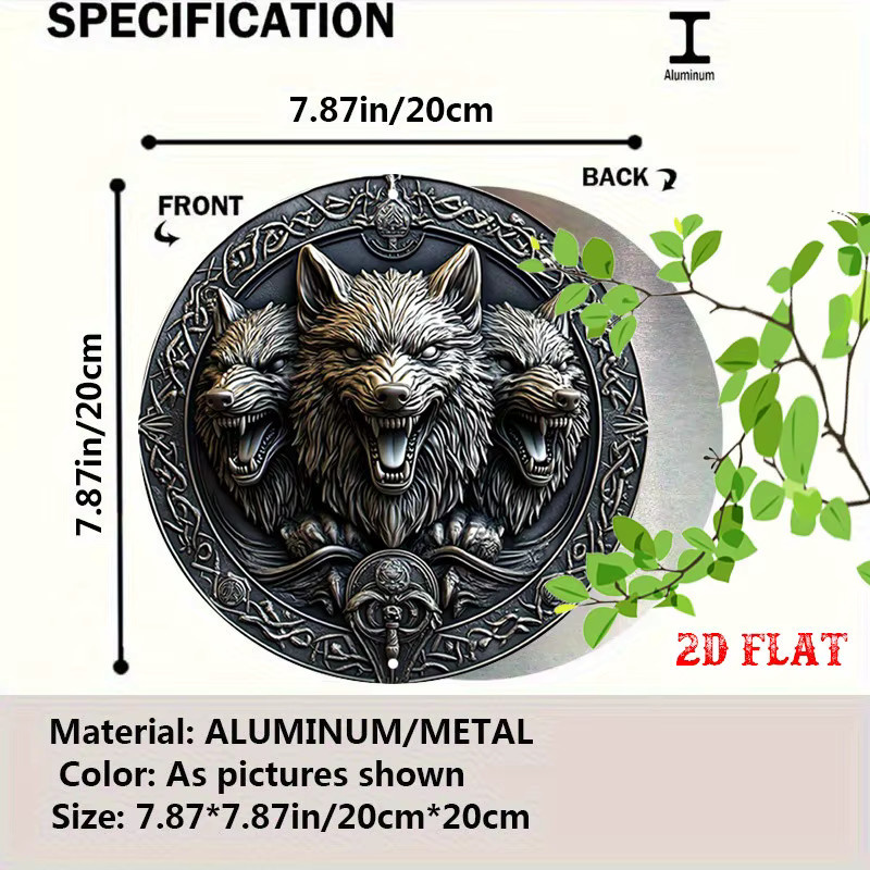 Rundes Aluminium-Metallschild CIFBUY mit Wolfs-Motiv in Grau im Vintage-Stil als Wanddekoration - Bild 2