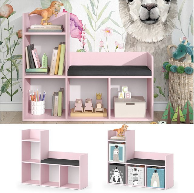 Vicco Kinderzimmer Regal mit Sitzbank Luigi in Rosa mit großen Fächern, Breite: 107 cm, Höhe: 88 cm - Bild 1