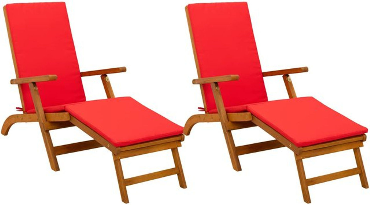 Set aus 2 Gartenliegen von vidaXL aus Akazienholz mit roten Schaumstoffkissen, verstellbar und klappbar - Bild 1