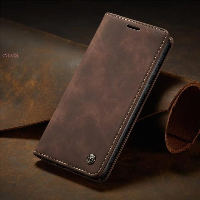 CaseMe Flip Lederhülle für Samsung Galaxy M-Serie als magnetische Brieftasche Kartenhülle in Kaffeebraun - Bild 1