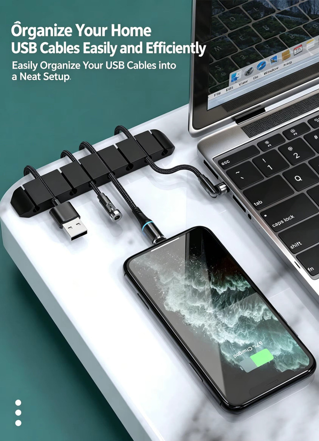 AKABEILA USB-Kabel-Organizer aus Silikon mit 4/6-Loch für USB-C Kabel in Schwarz - Bild 4