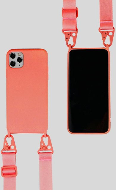 Crossbody Handyhülle mit Lanyard Schnur für Apple iPhone 16 15 14 13 12 11 Pro Max Plus Mini in Pink aus weichem Silikon und TPU - Bild 1