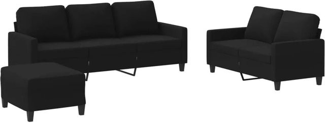 vidaXL 3-teilige Sofagarnitur in Schwarz aus Stoff bestehend aus 3-Sitzer-Sofa, 2-Sitzer-Sofa und Fußhocker - Bild 1