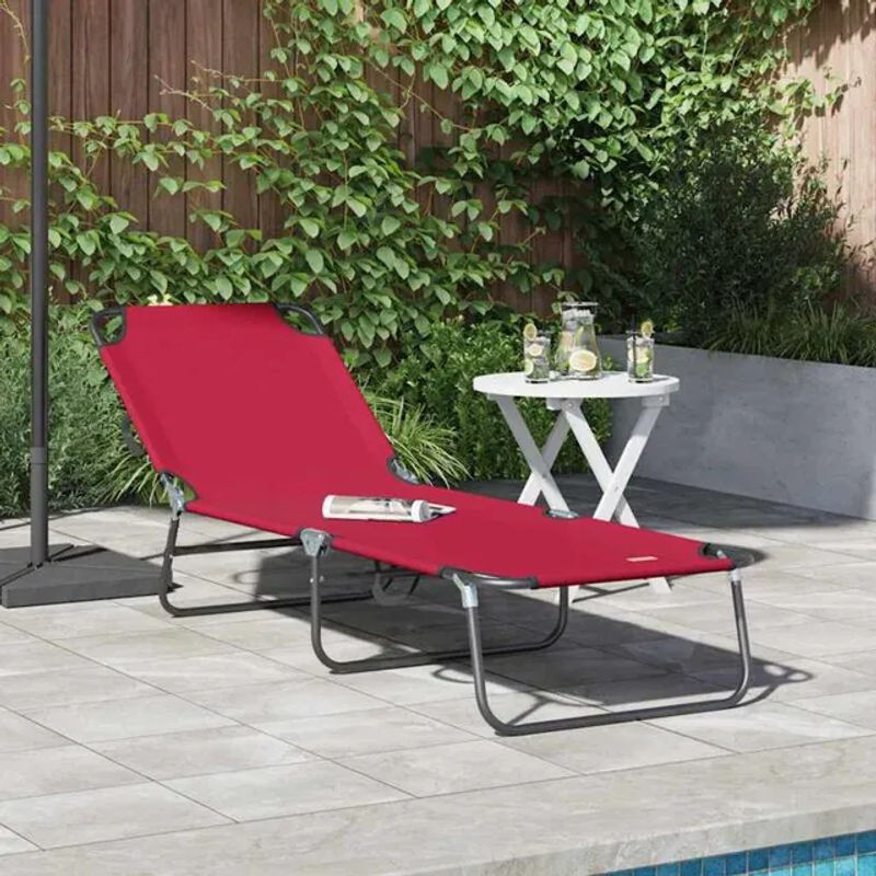 Vidaxl Klappbare Sonnenliege für 1 Person in Rot mit Stoff und Stahlgestell, B/H/T: 189 x 56 x 87 cm - Bild 1