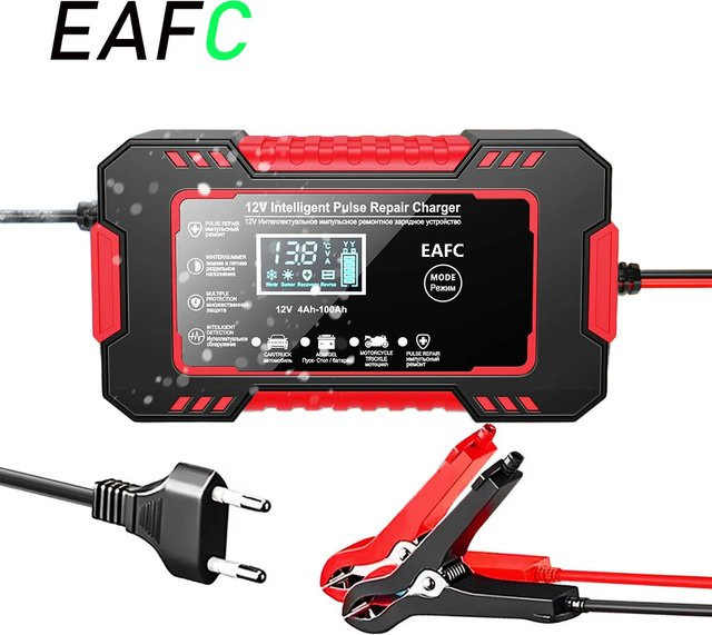 EAFC Smart Pulse Batterieladegerät 12V 6A mit LCD-Display für AGM, GEL und Blei-Säure-Tiefzyklus-Batterien in Rot-Schwarz - Bild 1