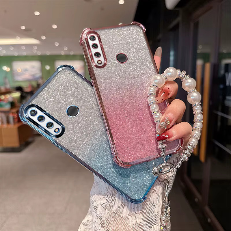 Stoßfeste TPU-Handyhülle mit Gradient Glitter und luxuriösem Perlenketten-Handschlaufenband für Huawei Y9 Prime 2019, 9X und P Smart, Farbe: Pink - Bild 1