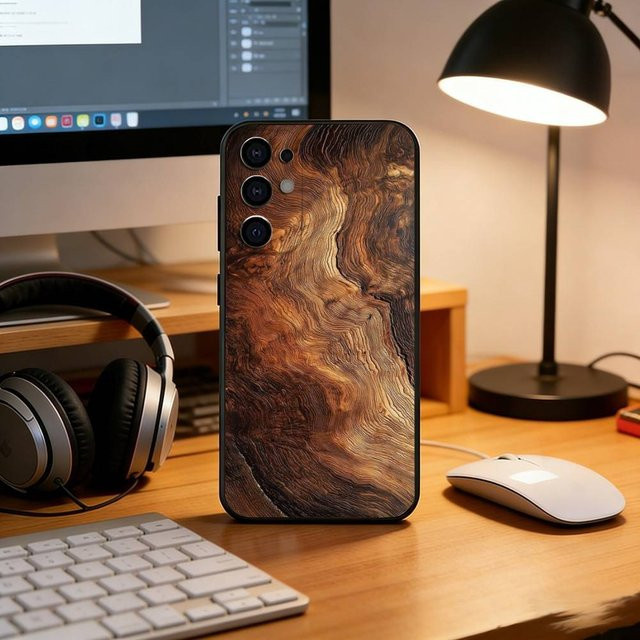 N-Natürliche Holz Handyhülle aus schwarzem Silikon für Samsung Galaxy S25 S24 S23 S22 S21 S20 Ultra Plus FE Lite 5G - Bild 1