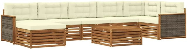 vidaXL Outdoor-Sofagarnitur L-Form aus Akazienholz mit 8 Kissen in Natur und Creme - Bild 1