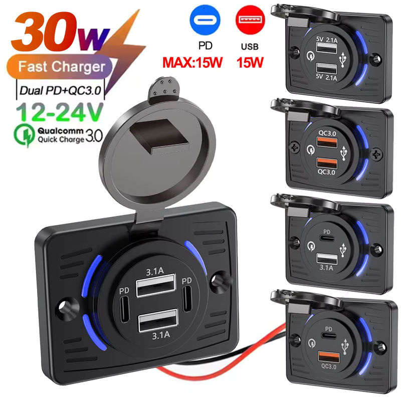 USB-Steckdose mit 2–4 Ports für Bus, ATV und LKW, Schwarz, PD 30 W Typ C und QC 22,5 W Schnellladung mit QC3.0 - Bild 7