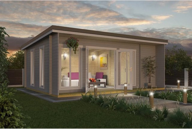 Lasita Gartenhaus Maja Japan in Blockbohlenbauweise mit Pultdach, Lichtgrau, B/T/H: 648 x 250,8 x 470 cm - Bild 1