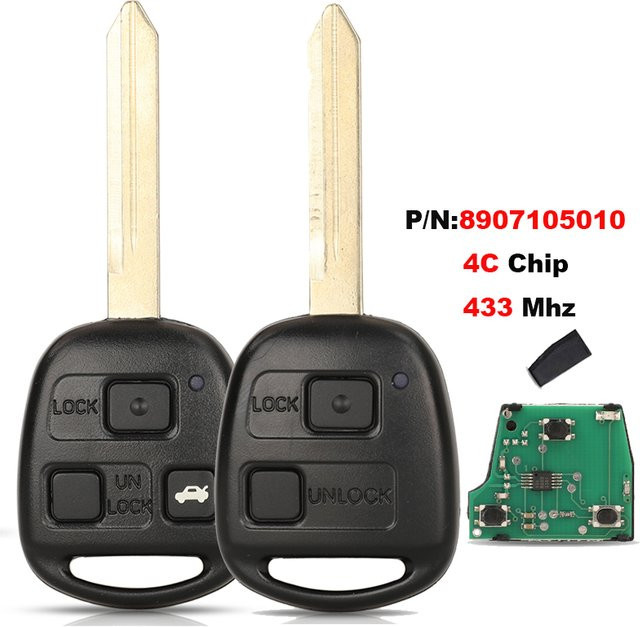 Jingyuqin Auto Fernbedienung Schlüsselanhänger für Toyota Avensis 2003–2008 und Yaris 2010–2011, 2/3 Tasten, 433,92 MHz, 4C Chip, Schwarz - Bild 1