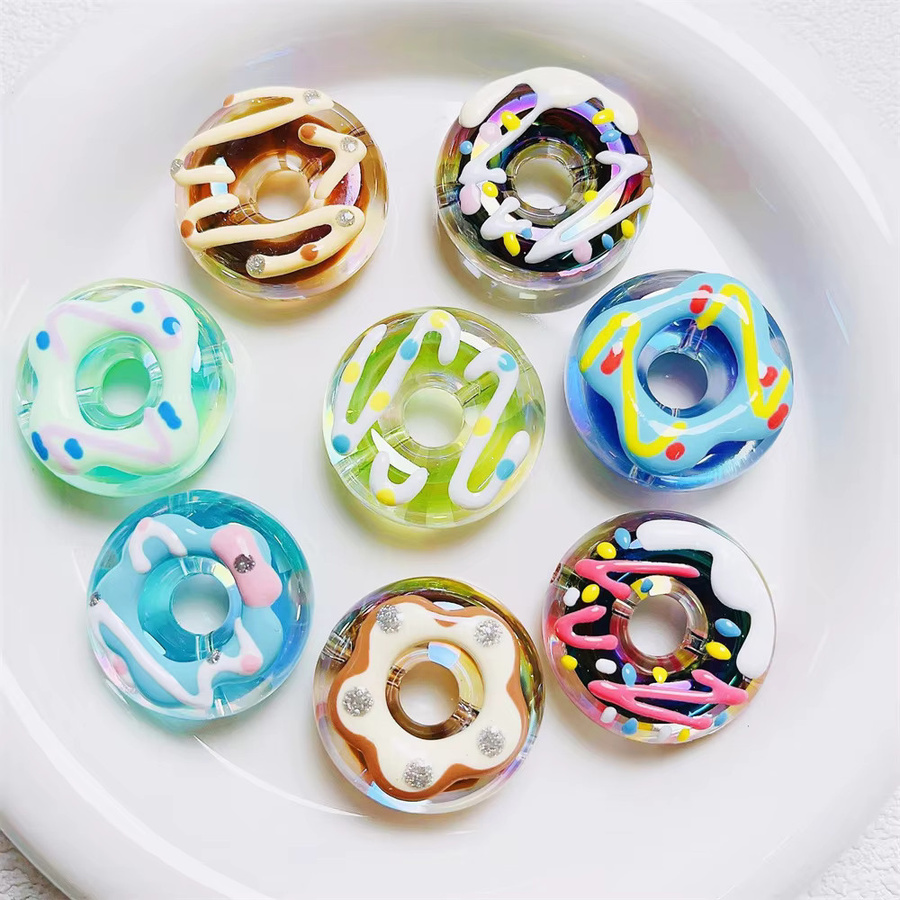 Halskette und Armband, Donut-Perlen, handbemalt, bunt, DIY-Modeperlen - Bild 1