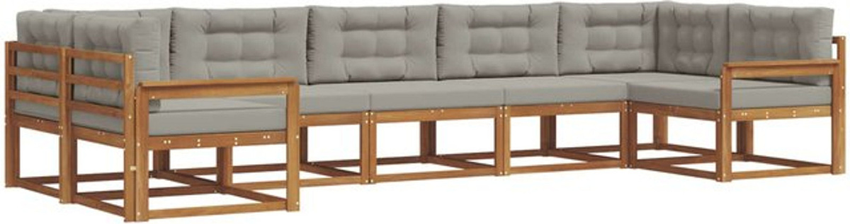 7-teilige moderne Outdoor-Sofagarnitur aus Akazie mit Kissen in Natur und Hellgrau von vidaXL - Bild 1