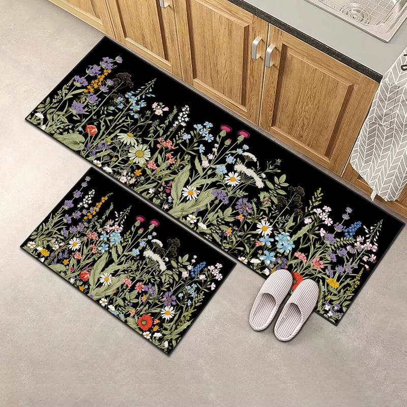 VIKAMA Küchenbodenmatte mit Blumenmuster in Mehrfarbig, rutschfester und waschbarer Küchenläufer im Vintage-Design - Bild 4