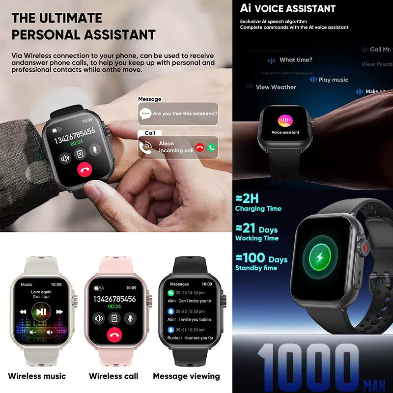 GUHUAVMI Smartwatch, Schwarz, Silikon, 1,85 Zoll, Unisex - Bild 2