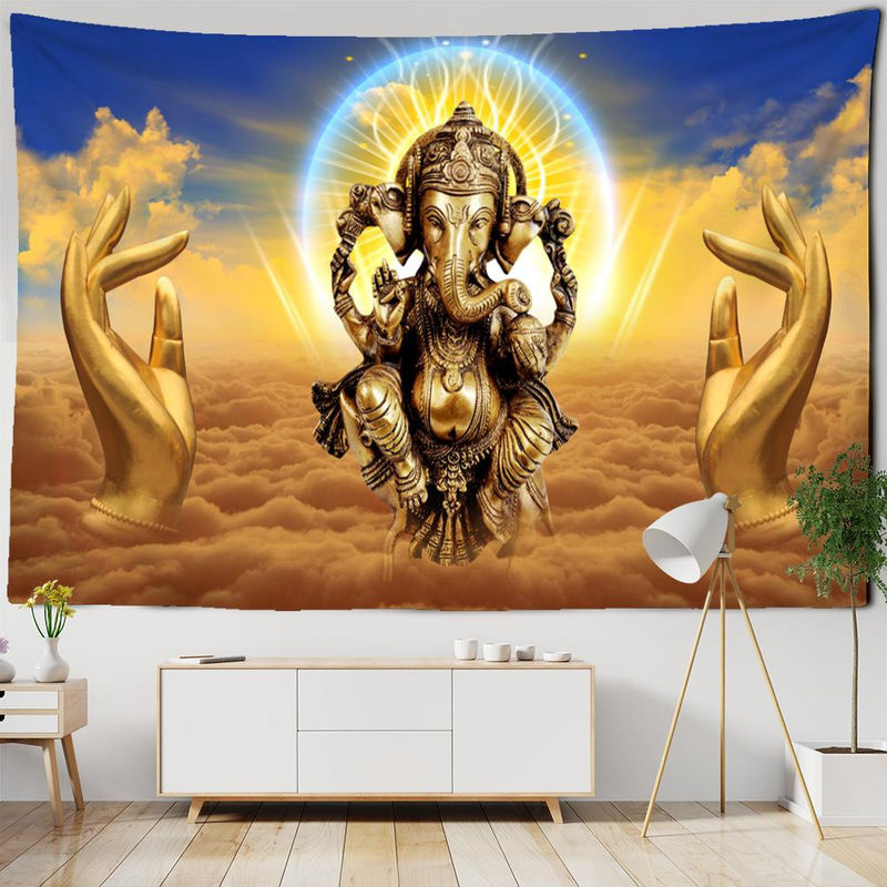 Super Six Wandteppich Elefant und Bergamotte in Gold, Bohemian Wandbehang mit Tier- und Floral-Motiv, B: 230 cm, H: 150 cm - Bild 5