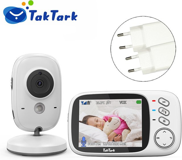 TakTark Wireless Video Babyphone mit 3,2 Zoll Display, Nachtsicht, Zwei-Wege-Gegensprechanlage und Temperaturüberwachung in Weiß - Bild 1