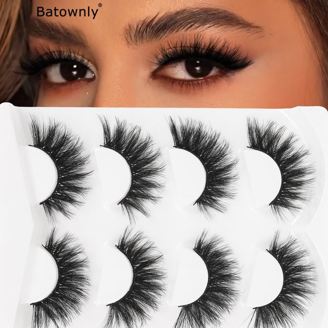 Batownly Künstliche Wimpern Manga-Stil, 4er-Pack, Schwarzer Stiel - Bild 1