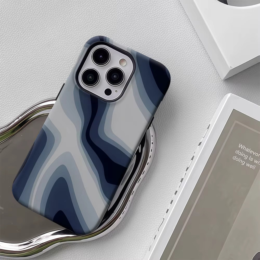 Blue Waves Handyhülle für Apple iPhone 17 16 15 14 13 12 Pro Max Plus mit doppelschichtiger Rückseite in Blau - Bild 5