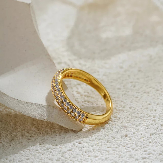 SLOONGJEWELRY Damenring Edelstahl, 18 Karat vergoldet, Zirkonia - Bild 1