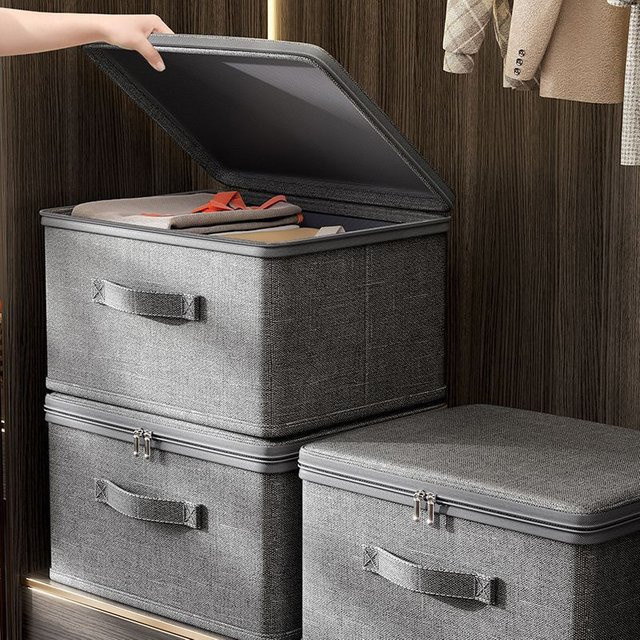 Meltset Faltbare Kleideraufbewahrungsbox mit Reißverschluss in Grau, Aufbewahrungsbox aus Stoff für Kleidung und Spielzeug, B/T/H: 30,0 x 20,0 x 14,0 cm - Bild 1