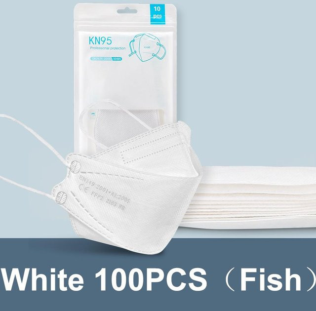 Febell FFP2 Gesichtsmaske KN95 Fischmaske wiederverwendbar, 100 Stück, Weiß - Bild 1