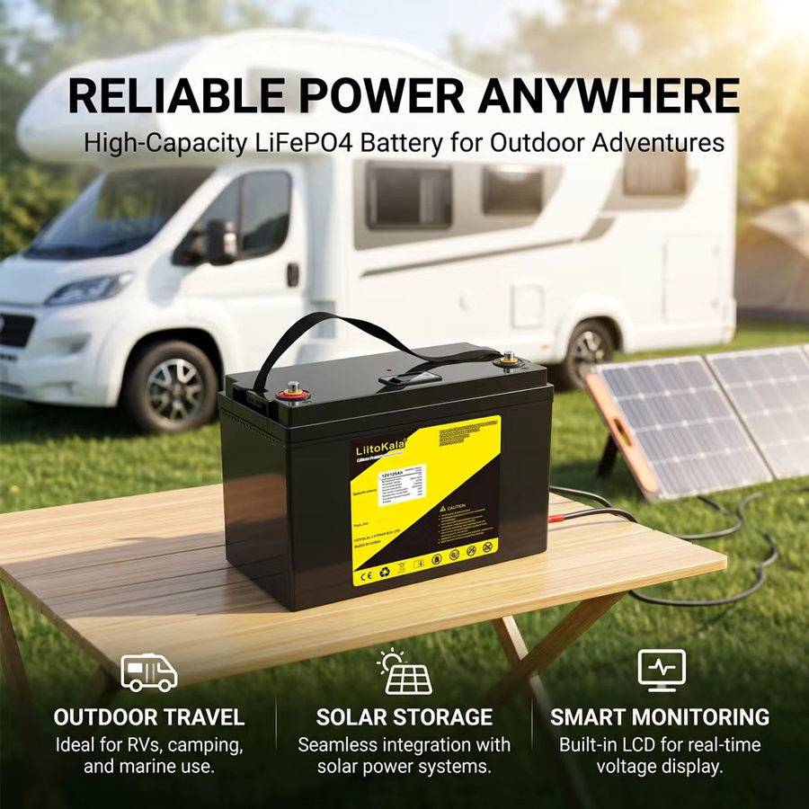 LiitoKala LiFePO4 Batterie 12V 120Ah 1536Wh mit Smart LCD-Display in Blau/Schwarz - Bild 4