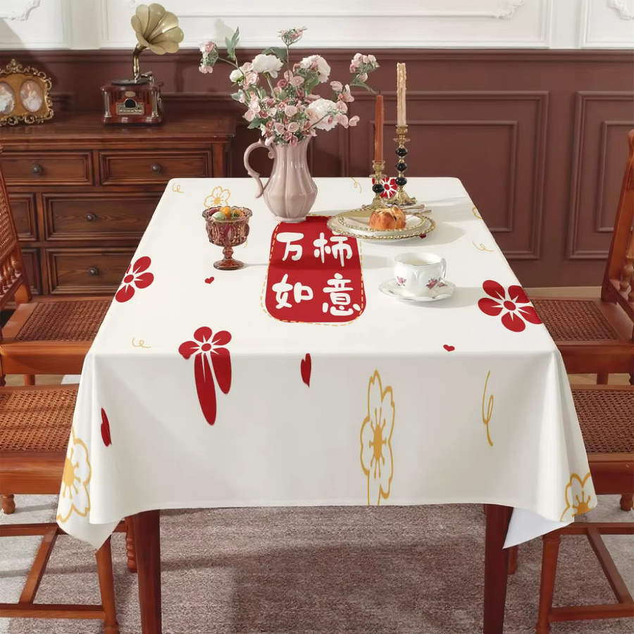 VIKAMA Rechteckige Tischdecke aus Leinen mit Retro-Blumenmuster, winddicht und ölbeständig - Bild 2