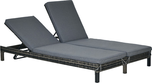 Outsunny Polyrattan Sonnenliege für 2 Personen in Grau mit 5-stufiger Rückenlehne, B/T/H: 196 x 120 x 28 cm - Bild 1