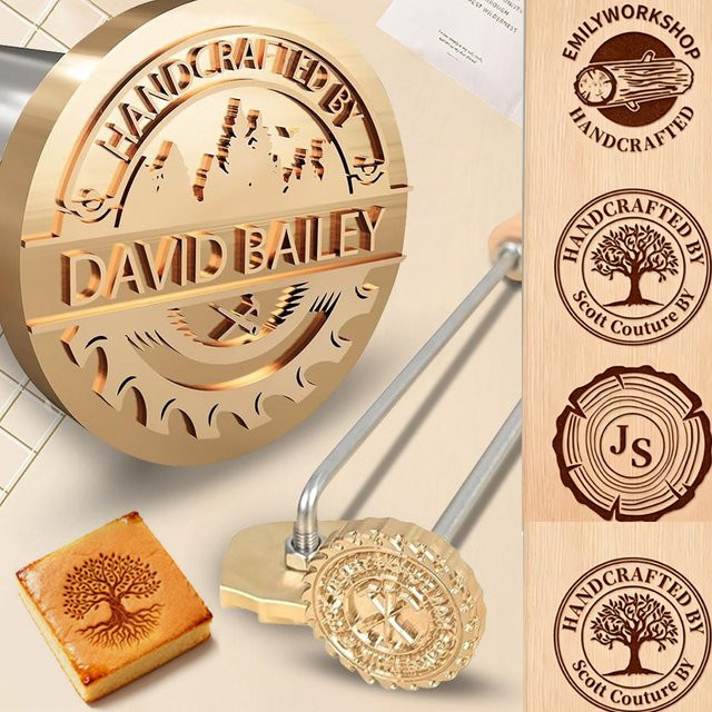 QWELL Personalisierter Brennstempel aus Metall mit individuellem Logo in Gold für Holz, Leder und Fleisch - Bild 1
