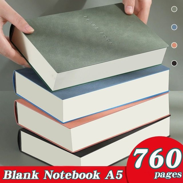 Daotshy Notizbuch A5 mit 760 Seiten, blaues Hardcover aus PU-Leder, leere Skizzenblöcke für Kreativität und Bürobedarf - Bild 1