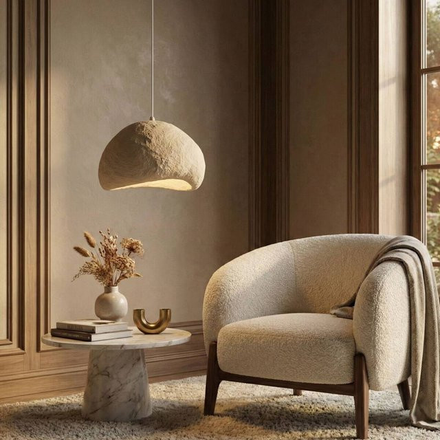 Opviq Pendelleuchte beige aus Metall und Fiberglas mit E27 Fassung, B/T/H: 50 x 44 x 50 cm - Bild 1