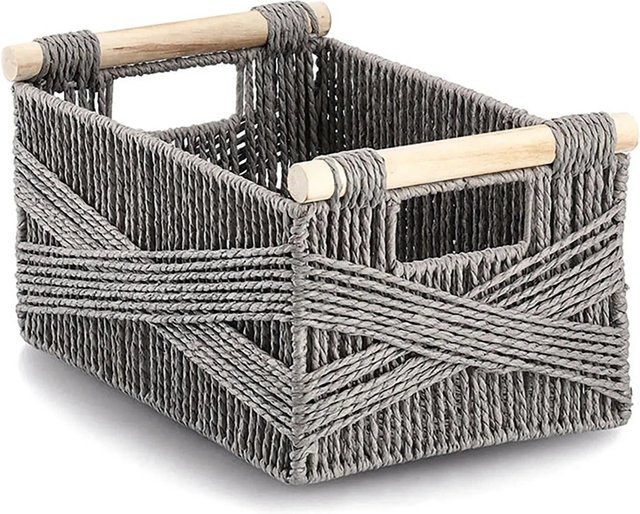 Zeller Aufbewahrungskorb aus Papiergeflecht in Grau, B/T/H: 35,5 x 22 x 17,5 cm - Bild 1