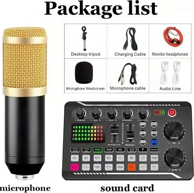 AyeBeau Kondensatormikrofon mit Bluetooth und USB als professionelle Soundkarte und digitaler Live-Stimmenwandler in Schwarz und Gold - Bild 1