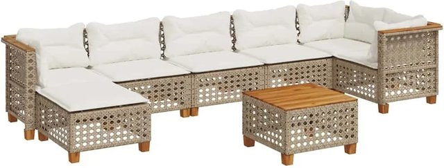 vidaXL 8-teilige Garten-Sofagarnitur aus Poly-Rattan und Akazienholz in Beige mit Kissen - Bild 1