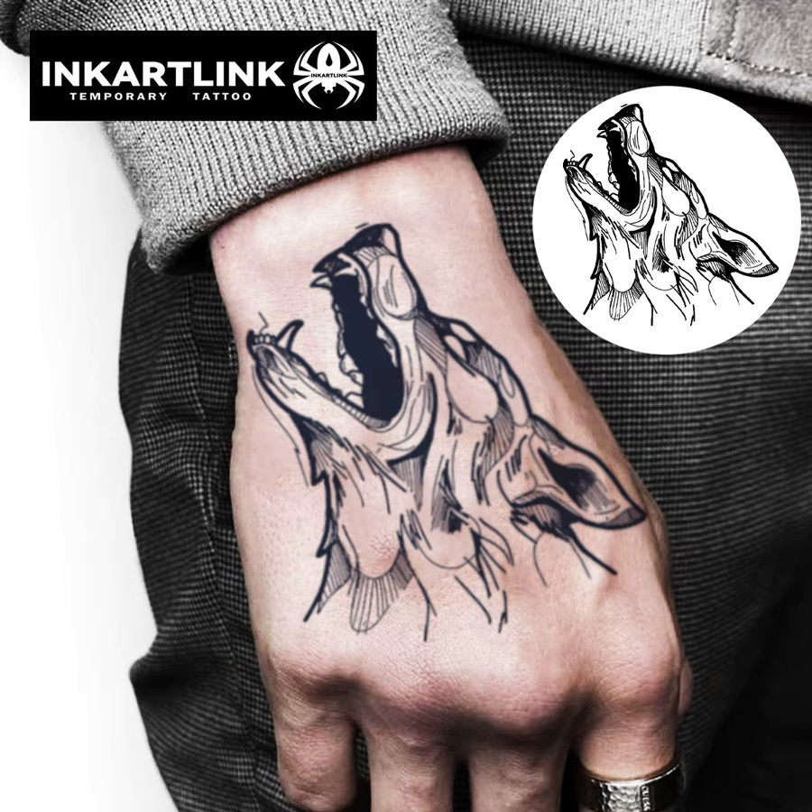 INKARTLINK Temporärer Tattoo-Aufkleber Wolfskopf, wasserfest, semi-permanent - Bild 2