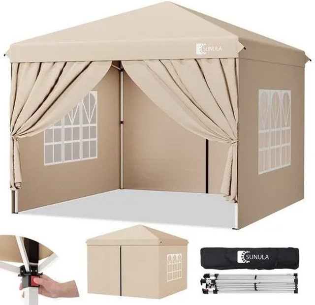 Sunula Faltpavillon Pop Up mit 4 Seitenteilen in Taupe/Beige, wasserdicht und winterfest, B/T/H: 300 x 300 x 260 cm - Bild 1