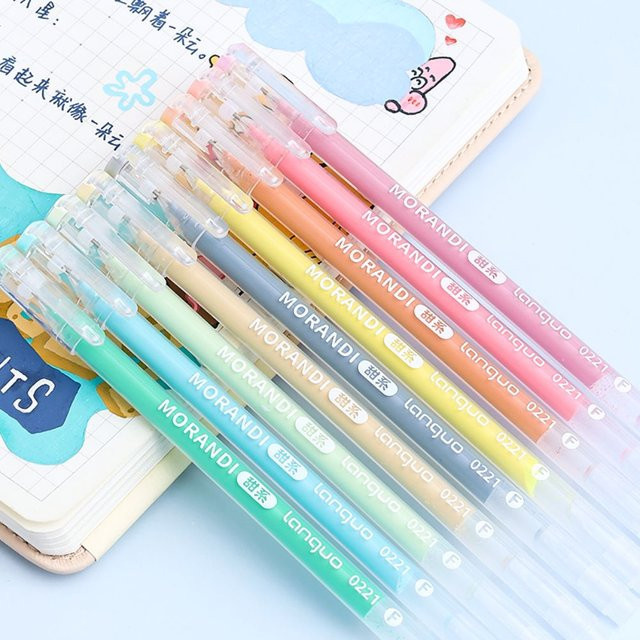 Kawaii Vintage Morandi Stifte-Set in Grau und Multicolour mit gelter Tinte für Schule und Büro - Bild 1