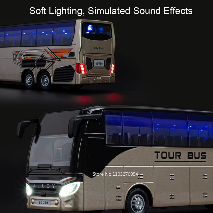 MAKEDA Double Decker Bus Spielzeugauto aus Metall im Maßstab 1:30 mit Licht und Sound in Blau und Mehrfarbig - Bild 4