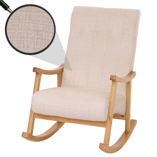 Schaukelstuhl MCW-K10 Relaxsessel mit Chenille-Stoffbezug in Beige und Naturholz-Gestell - Bild 1