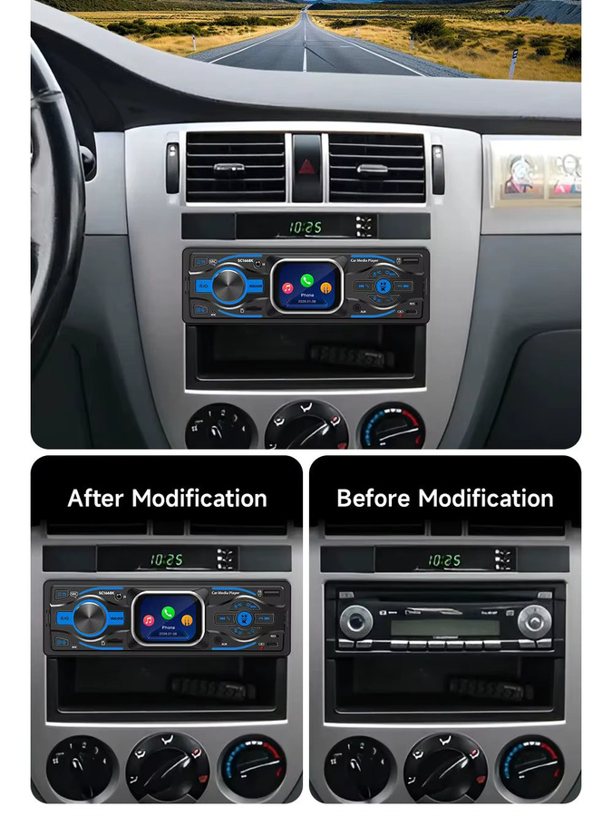 BQCC 1DIN Auto-MP3-FM-Radio mit Bluetooth, AUX, Typ-C-Ladefunktion und 7-Farben-Beleuchtung in Schwarz - Bild 5