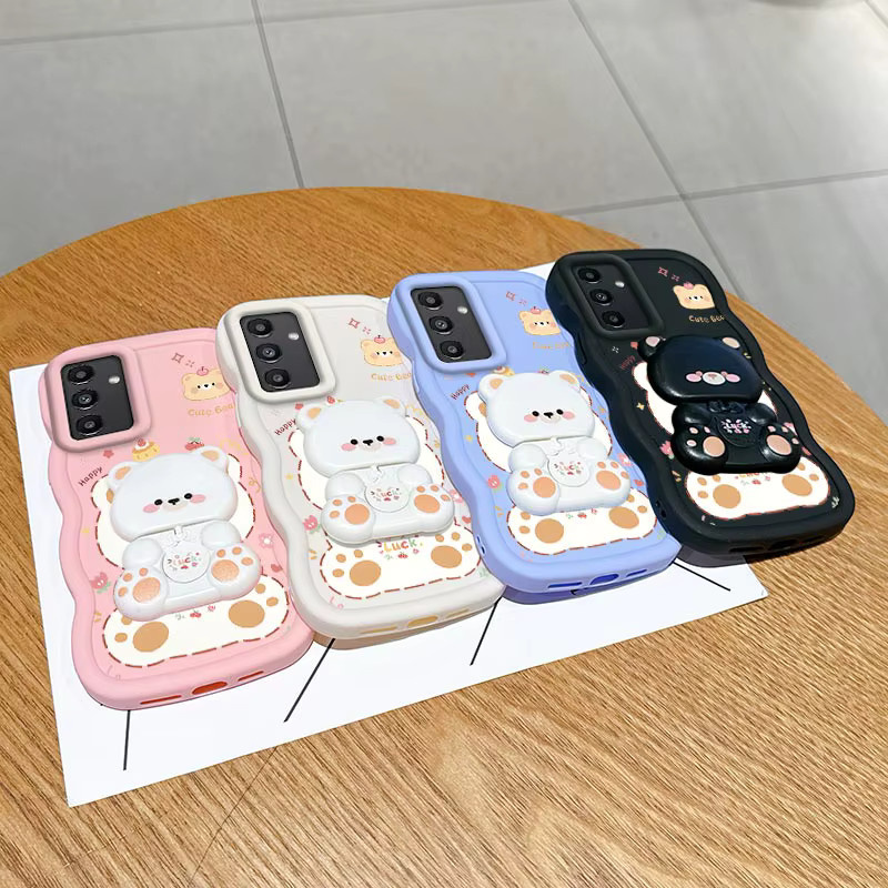 Samsung Handyhülle aus Silikon mit Wellenform und Katzenmotiv in Weiß für A15 A16 A14 A13 A12 A06 A05 A05S A04 A04E A03S A03 A02 - Bild 1
