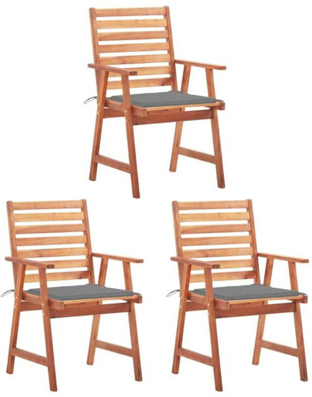 Vidaxl Garten-Essstühle Set aus Massivholz Akazie mit Kissen in Braun und Grau - Bild 1