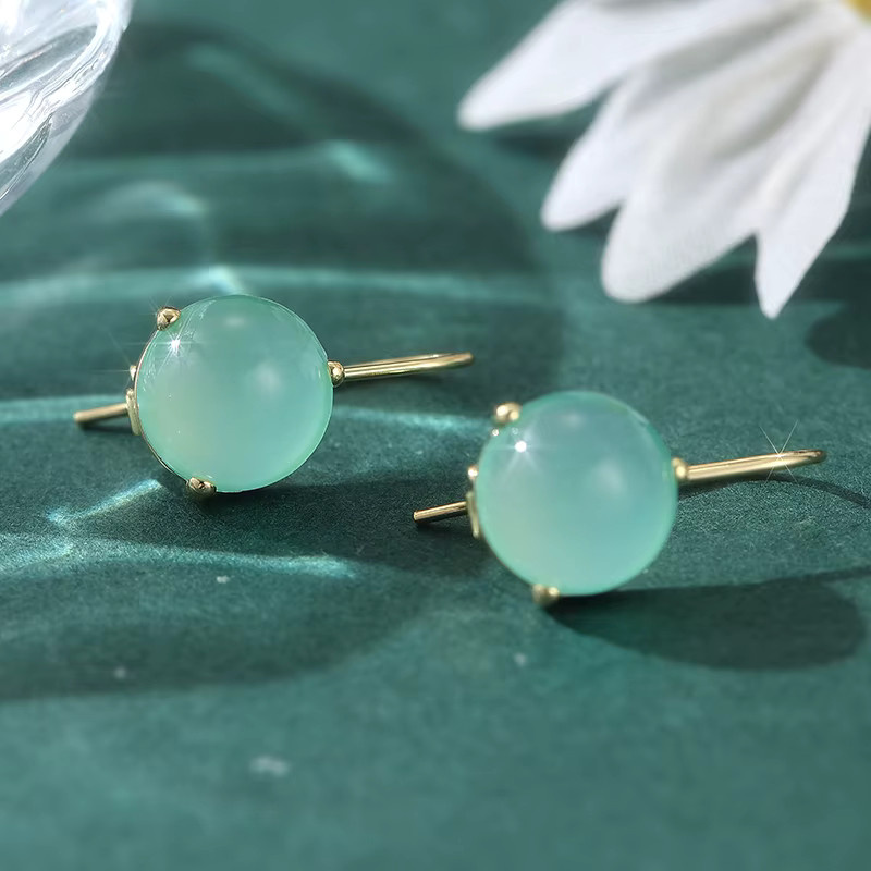 YoYo Ohrringe Vintage, grünem Chalcedon, Damen, Gold - Bild 3