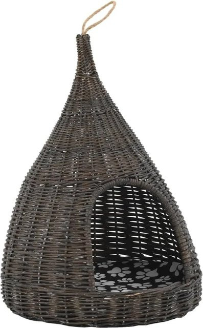 vidaXL Katzenhaus Tipi aus Naturweide mit Kissen in Grau, B/T: 40 x 60 cm - Bild 1