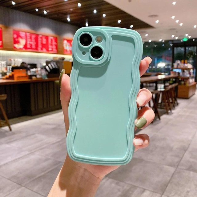 Rui Di Luxus Handyhülle mit Wellenlinien aus weichem Silikon für iPhone 17 16 15 14 13 12 11 Pro Max Plus Air Matt Stoßfest in Himmelblau - Bild 1