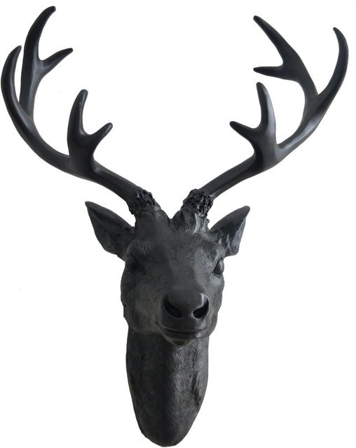 Lex Hirschkopf Wanddeko Hirschgeweih in Schwarz, B: 61 cm, H: 47,5 cm - Bild 1