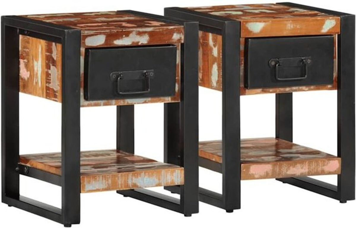 Set aus 2 Nachttischen aus Mangoholz und Metall im Industrial Design von vidaxl, Mehrfarbig - Bild 1