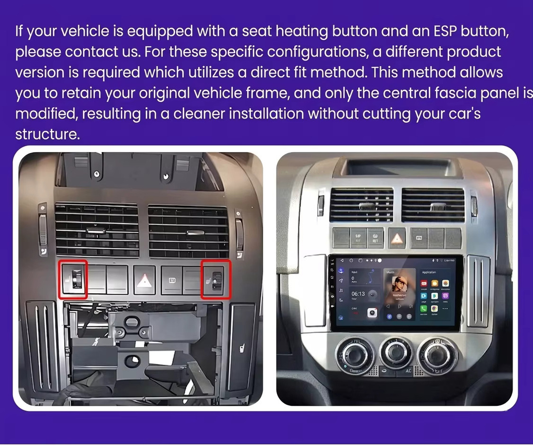 Junsun Kabelloses CarPlay und Android Auto Autoradio für VW Volkswagen Polo Mk4 2001-2011, 2 DIN Multimedia-Stereoanlage in Schwarz mit GPS, Bluetooth, integriertem Lüfter und IPS-Bildschirm - Bild 3