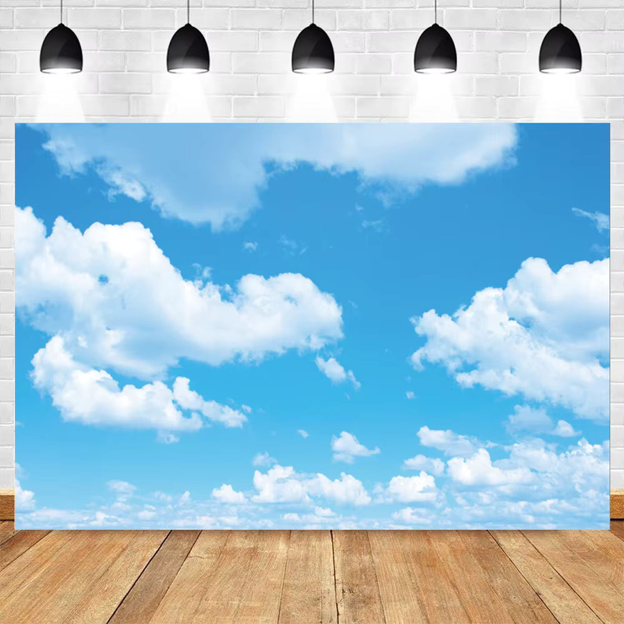 Yeele Fotohintergrund mit blauem Himmel und weißen Wolken für Babypartys und Geburtstage in Blau und Weiß - Bild 1